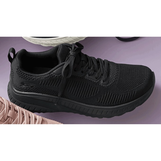 BOBS Women's Sport Squad Chaos Face Off Lace-Up by Skechers, Black Black, large