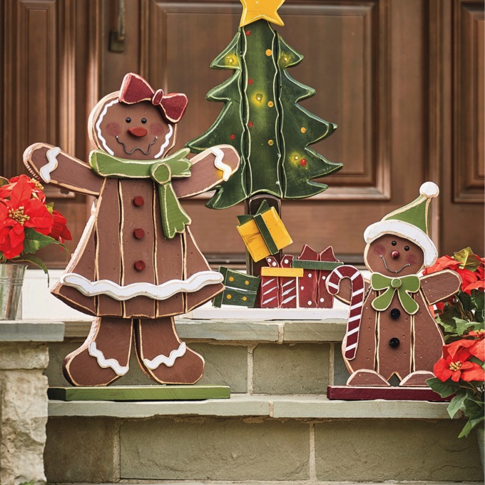 Set of 2 Chunky Wood Gingerbread Cutouts, , large