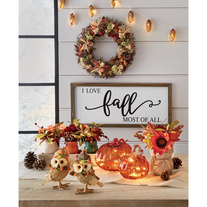Set of 2 Lit Glass Pumpkins, , large