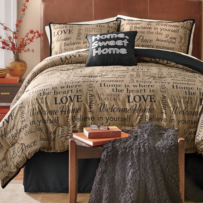 Home Sweet Home Comforter Set, Decorative Pillow and Window Treatments Country Door