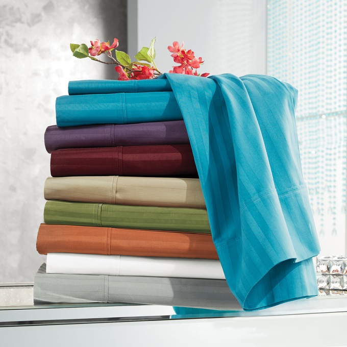 400-Thread Count Egyptian Cotton Sateen Stripe Sheet Set, , large