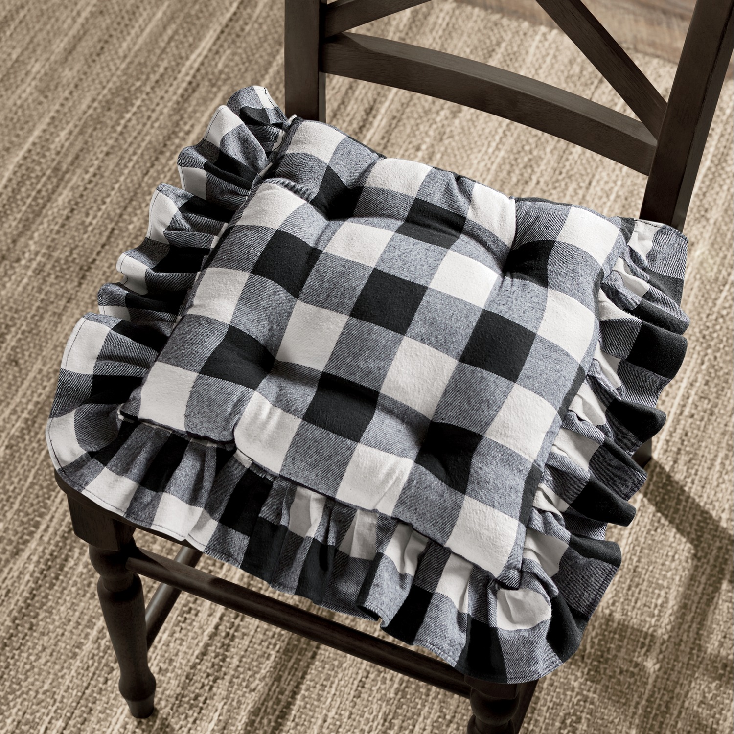 Buffalo Check Chair Cushion, Cotton, Black