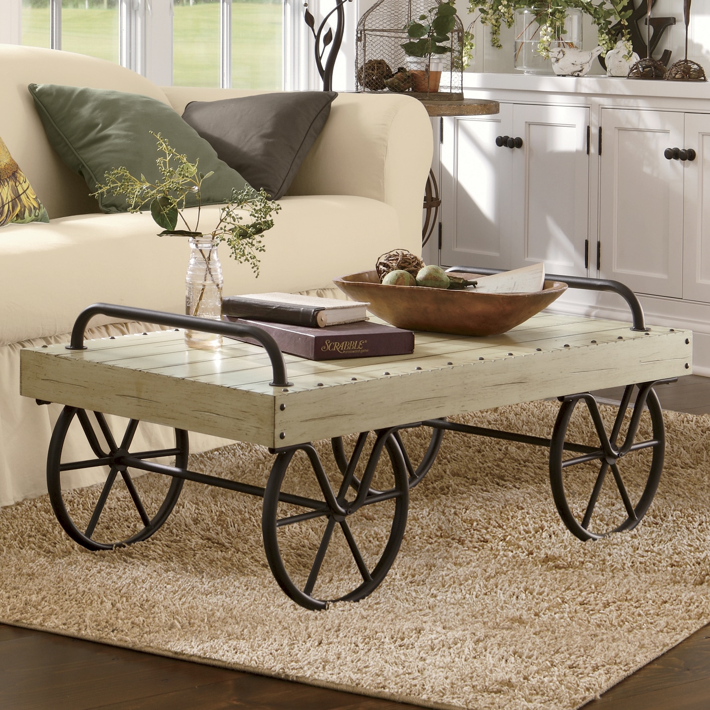 Farmhouse Galvanized Wagon Wheel Coffee Table Lucite Tables Leadship Home Garden