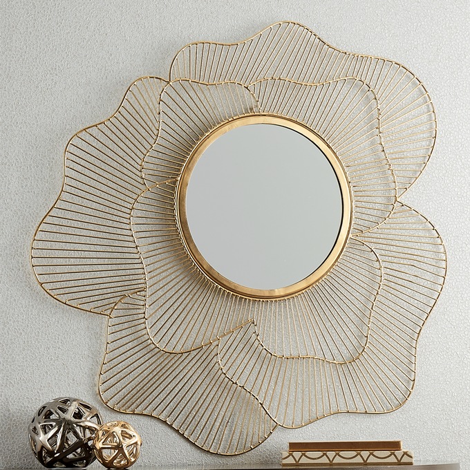 Goldtone Petal Mirror, , large