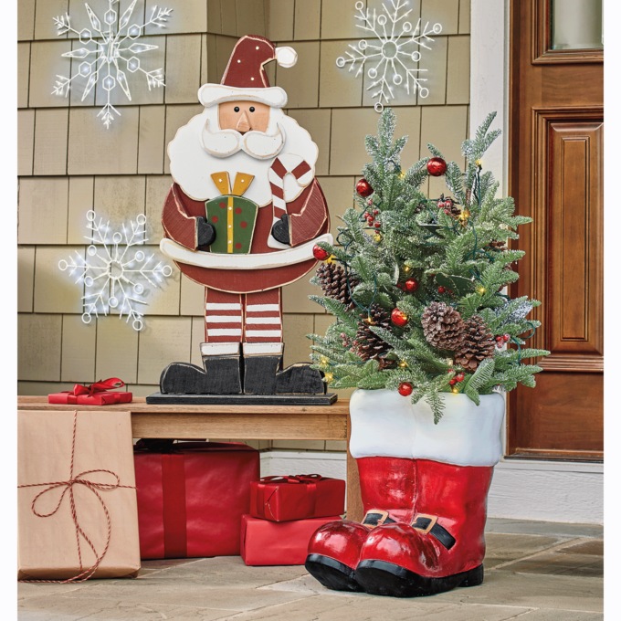 Chunky Wood Lit Jolly Santa, , large