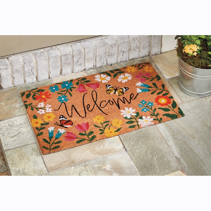 Welcome Blooms Coir Mat - 18" x 30", , large