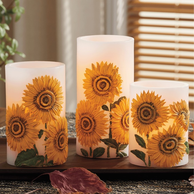 Set of 3 LED Sunflower Candles, , large