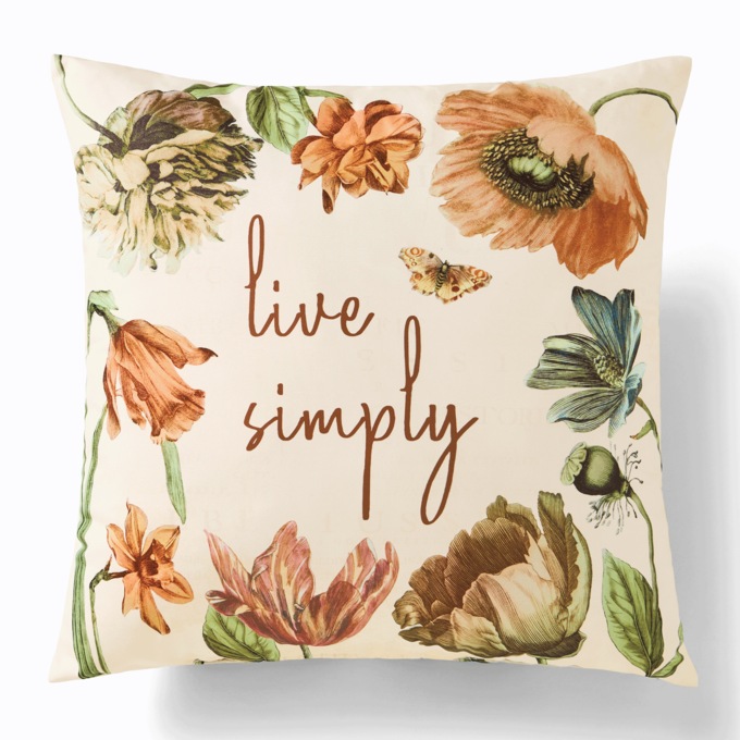Live Simply Inspirational Decorative Accent Pillow, Ivory, large