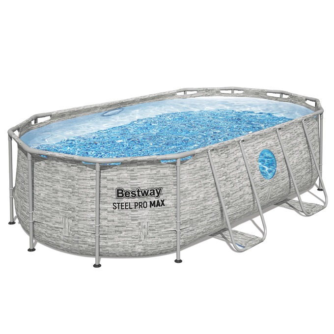 Bestway Power Steel Swim Vista Series 14' Above Ground Outdoor Swimming Pool Set with Filter Pump, Ladder, and Pool Cover, , large