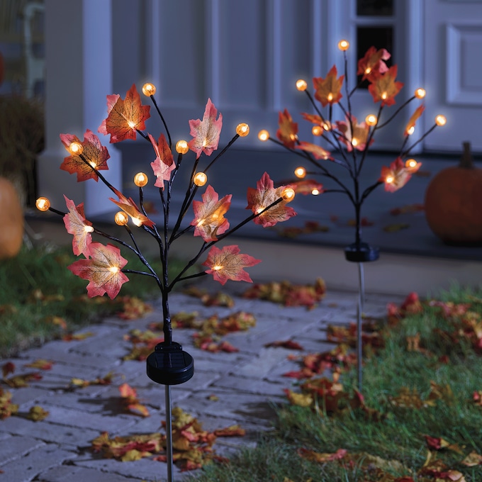 Set of 2 Solar Maple Leaf Stakes, , large