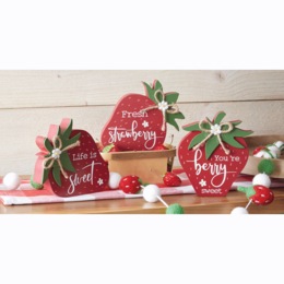 Set of 3 Mini Strawberry Sentiment Signs, , large