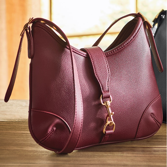 Horsebit Hobo with Pebbled Texture, Wine, large