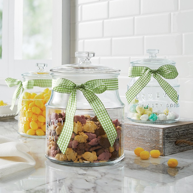 Farmhouse Cookie Jars  3 Glass Storage Containers with Lids