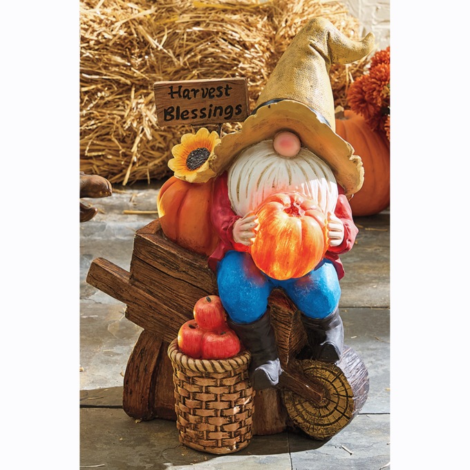 Lit Fall Gnomes with Pumpkins, , large