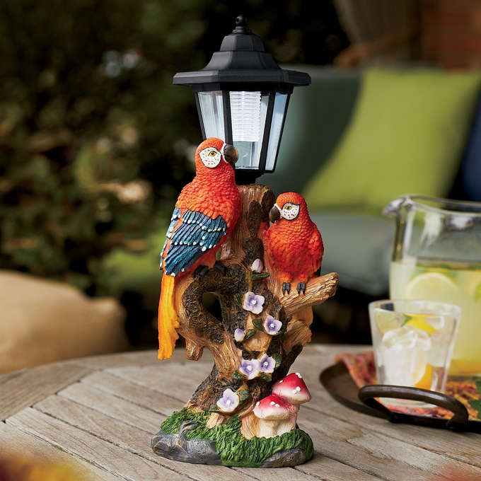 Solar Parrot Statue with Lantern, , large