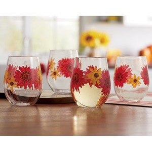 4-Piece Stemless Sunflower Drinkware Set, , large