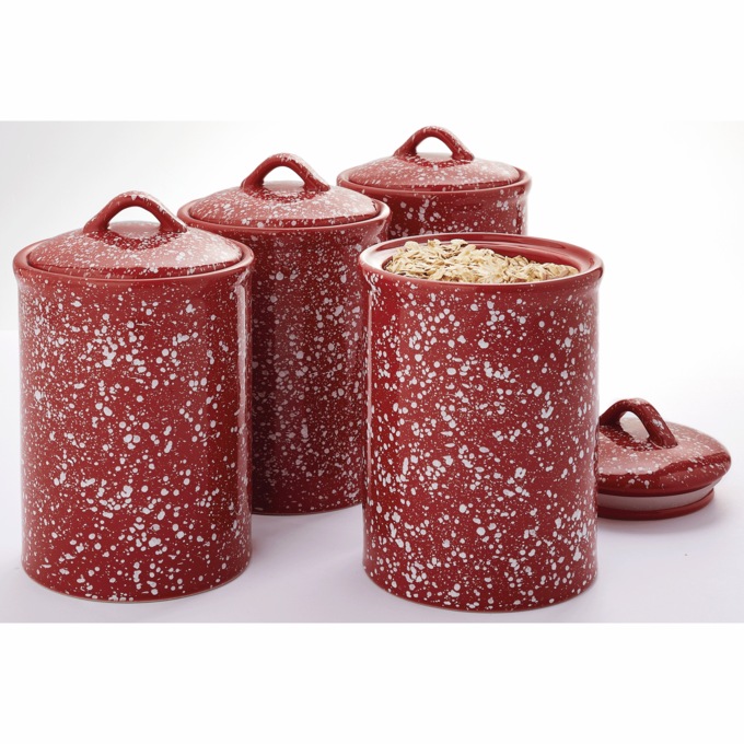 Set of 4 Speckled Canisters, , large