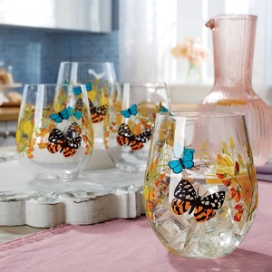 Set of 4 Butterfly Stemless Drinkware, , large