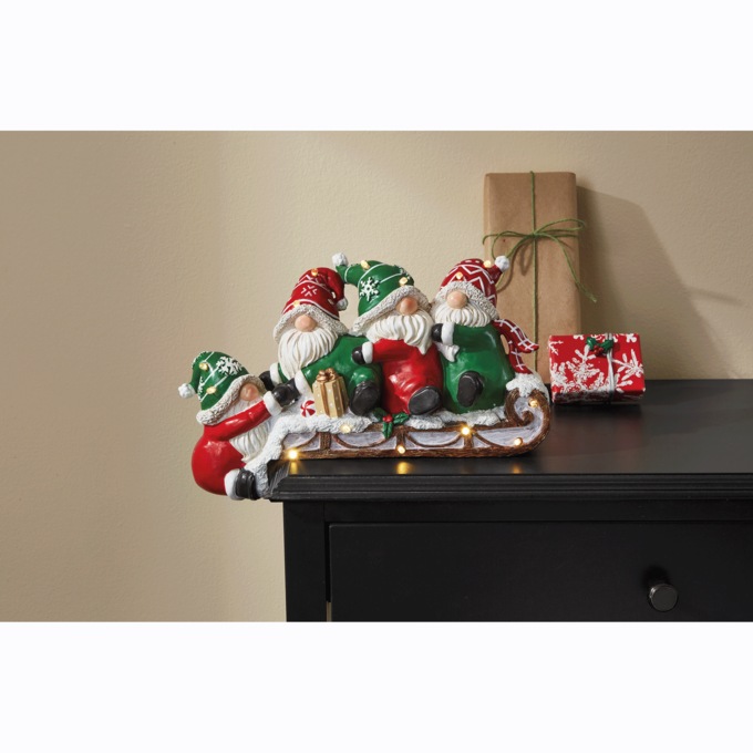 Holiday Gnomes on Sleigh Figurine, , large
