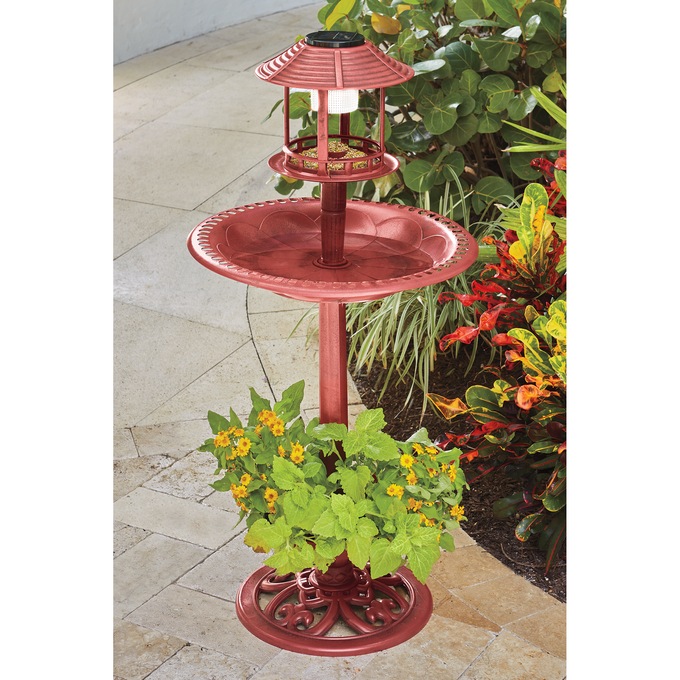 Bird Feeder with Solar Light, Red, large