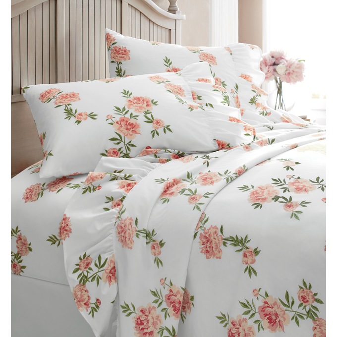 Floral Cotton Ruffled Sheet Set, , large