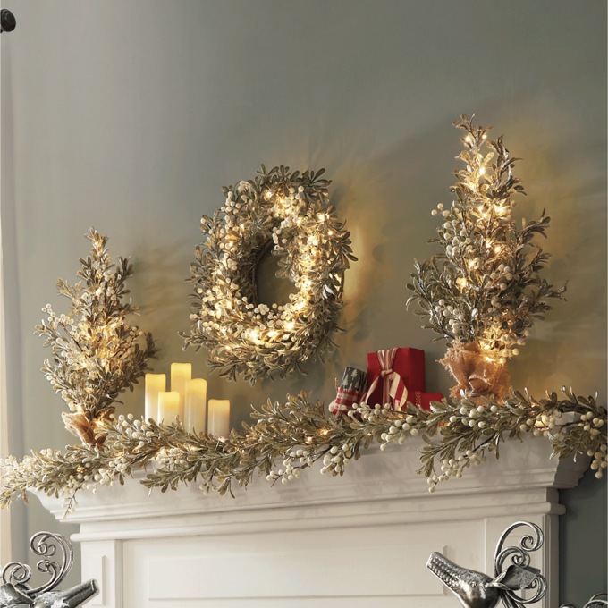 Lit Frosted Berry Tree, , large