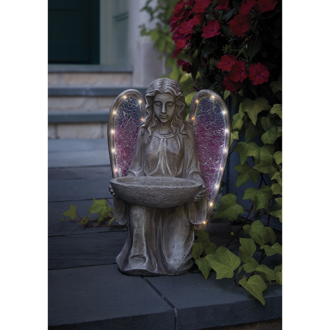 Large Solar Angel Birdbath, , large