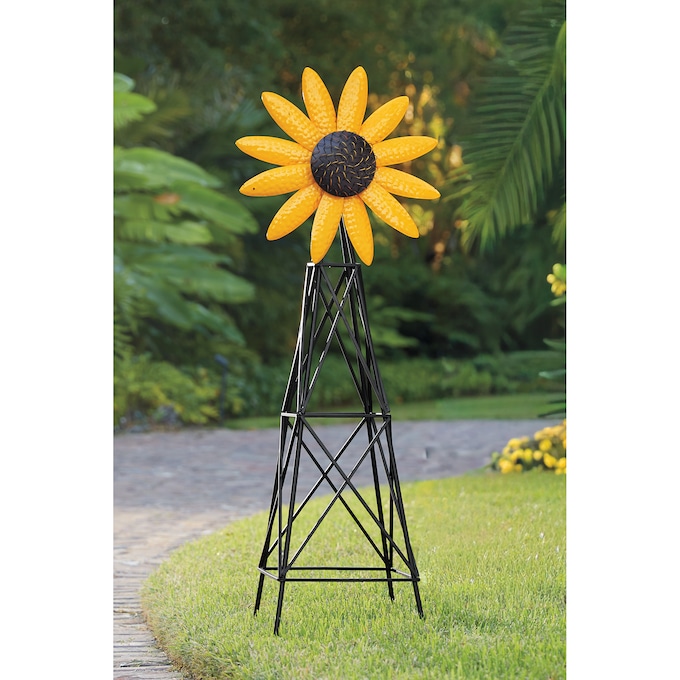 Metal Sunflower Windmill, Yellow, large
