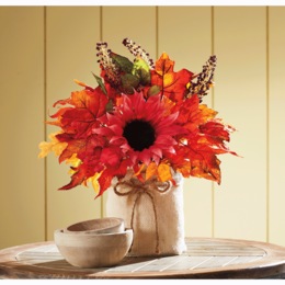 Faux Red Sunflowers in Burlap Bag, , large