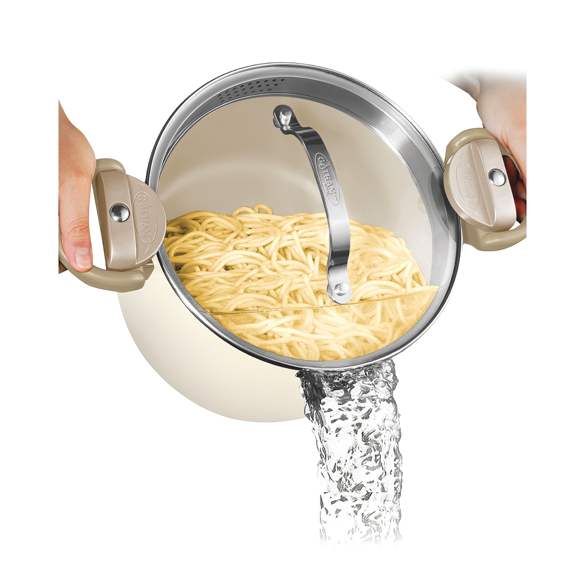 Gotham Steel 5-Quart Pasta Pot, Cream, large
