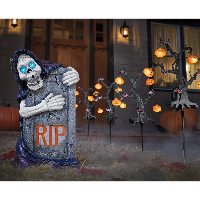 Lit Skeleton with Tombstone, , large