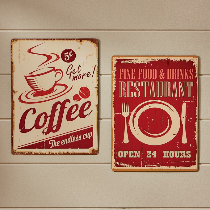 Set of 2 Retro Metal Kitchen Signs, , large