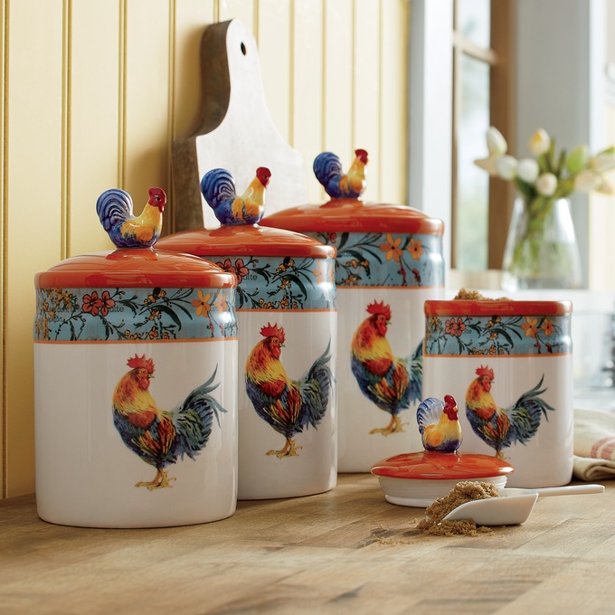4-Piece Garden Rooster Canister Set, , large