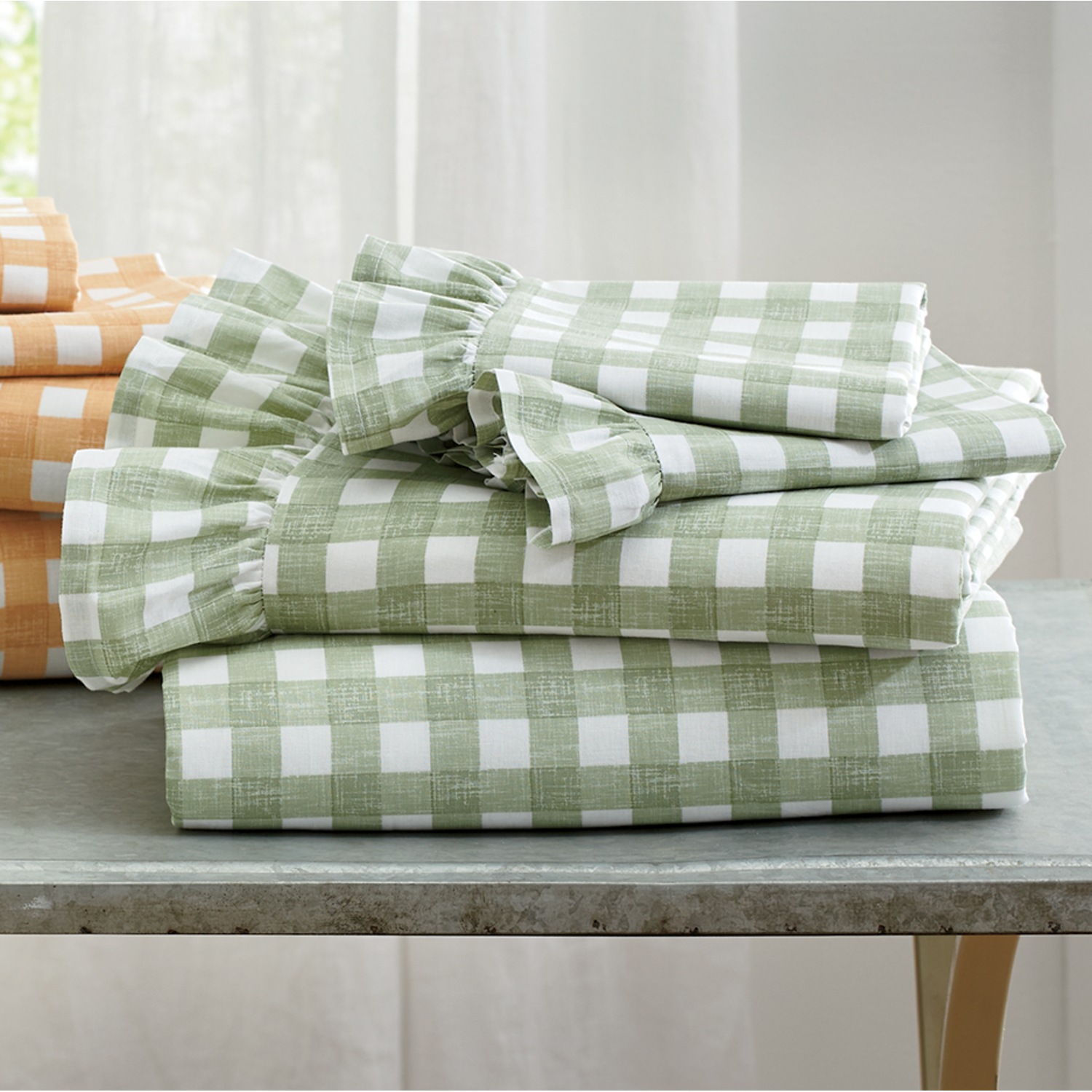 Ruffle Gingham Cotton Sheet Set Country Door
