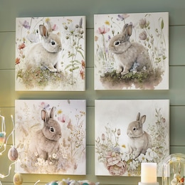 Set of 4 Spring Bunny Art, , large