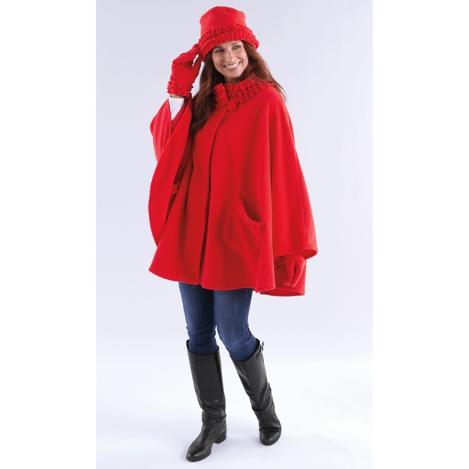 Fleece Ruffle-Trim Cape, , large