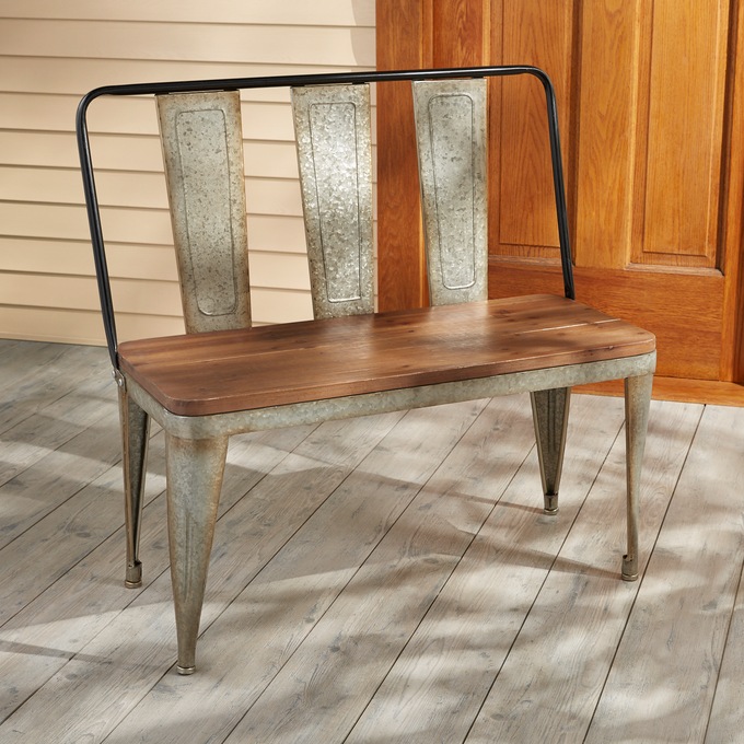 Outdoor Safe Galvanized Metal Farmhouse Bench Country Door