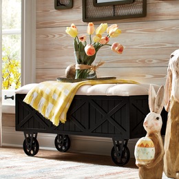 Wheeled Rustic Bench, , large