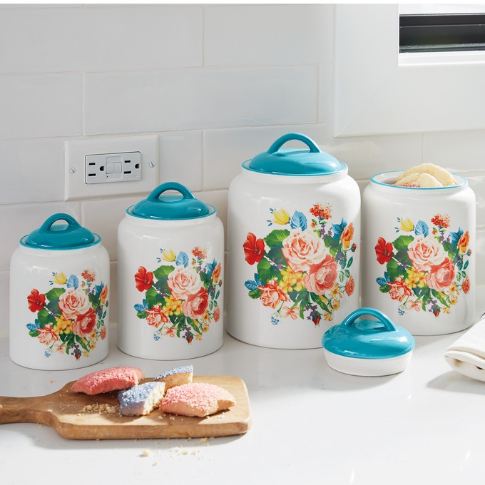 Set of 4 Vintage Floral Canisters | Country Door