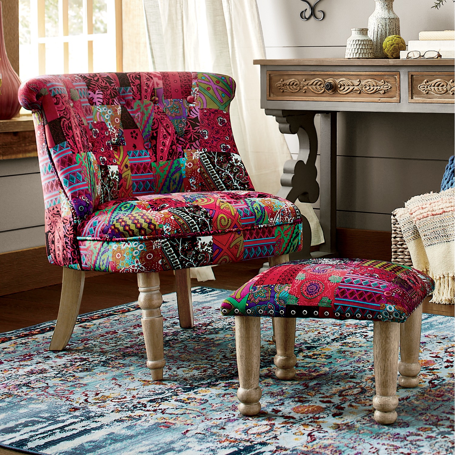 Tufted Patchwork Chair Ottoman Country Door