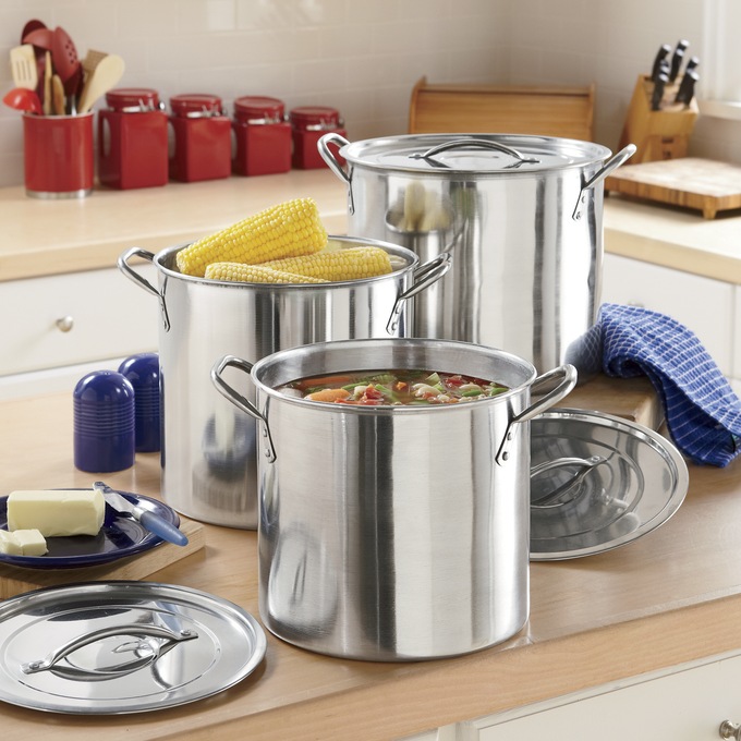 Set of 3 Stockpots with Lids, , large