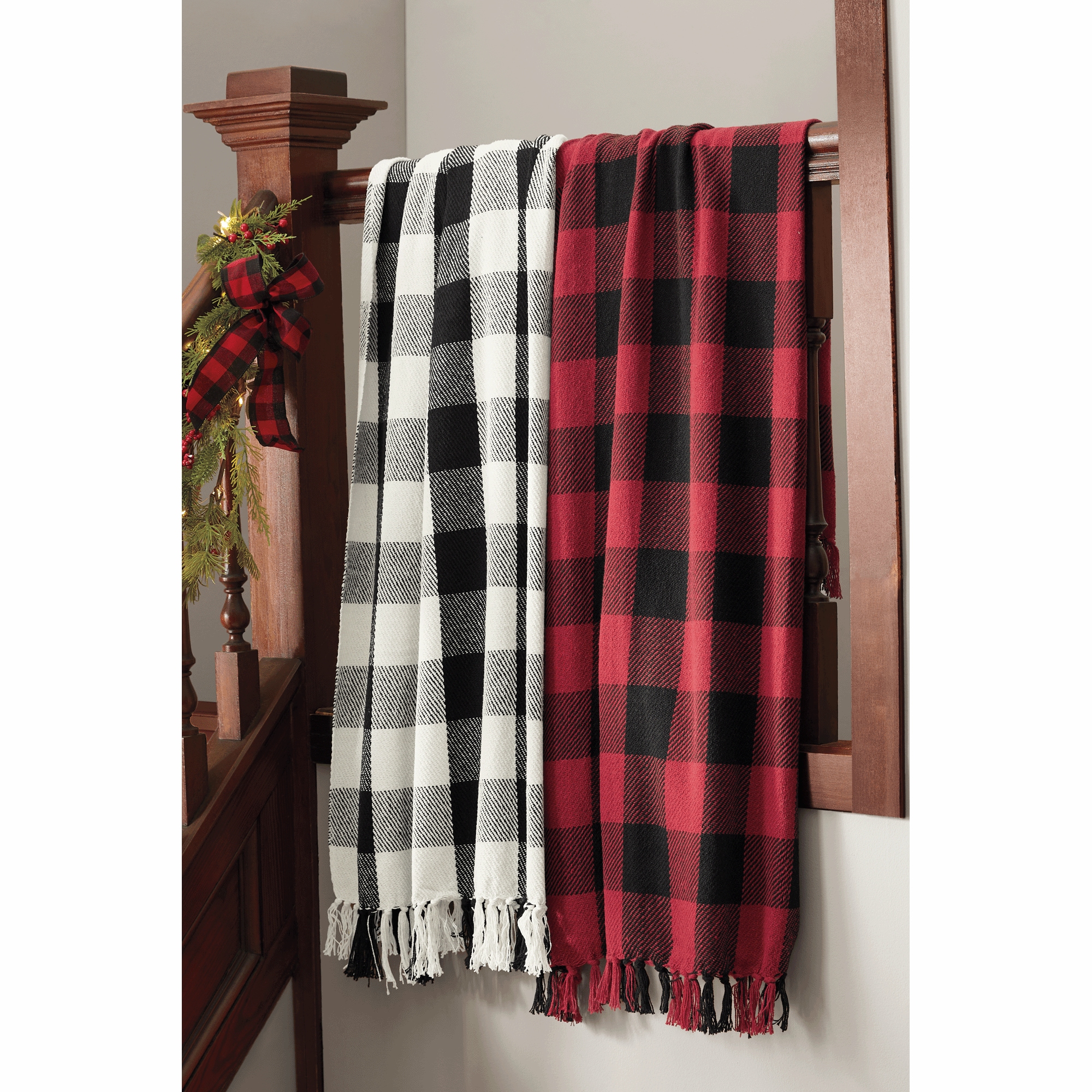 Fringed Buffalo Check Throw, , large