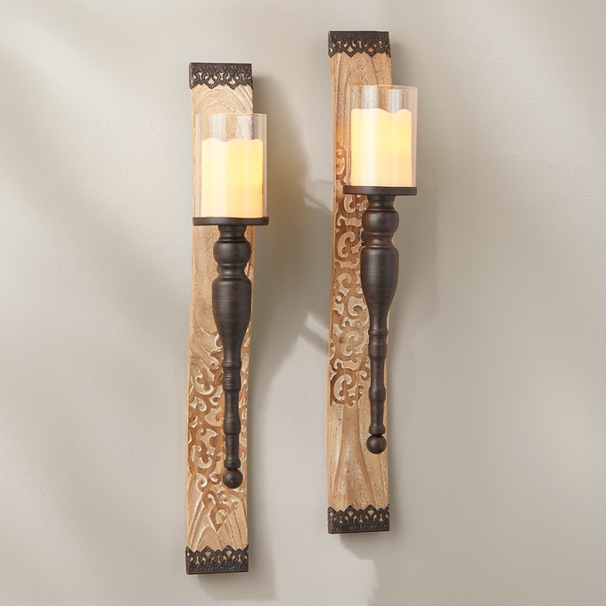 Set Of 2 Wood Wall Sconces