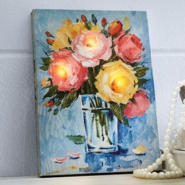 Lit Bouquet in Vase Canvas, , large
