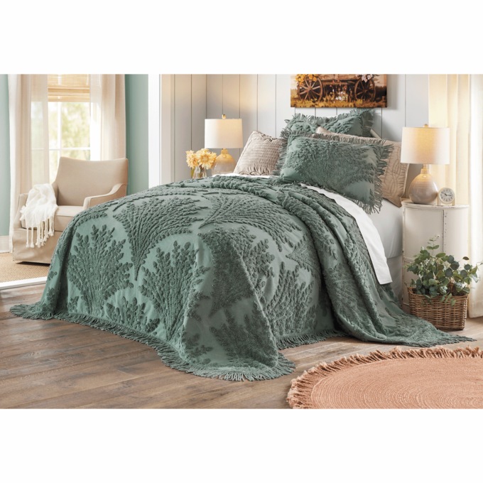 Autumn Chenille Bedspread, Eucalyptus, large