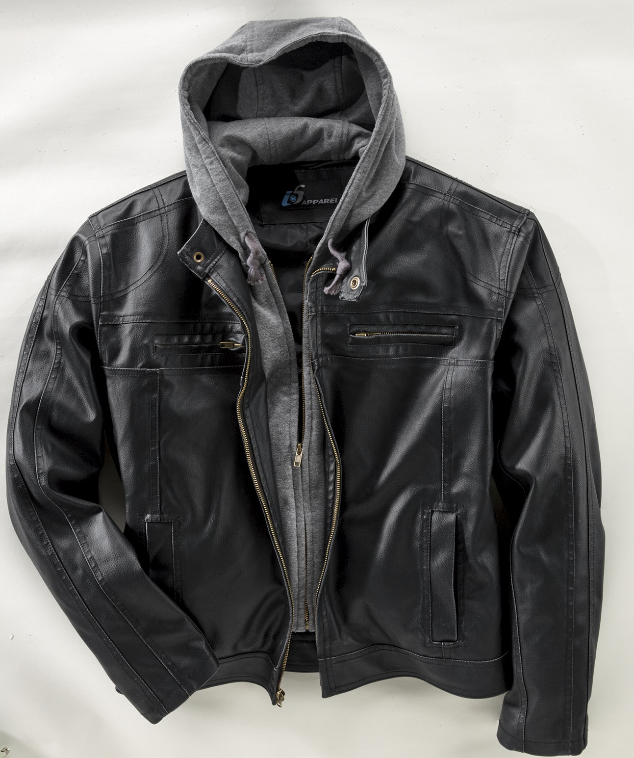 leather jacket with cloth hood