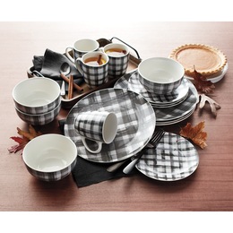 16-Piece Black &amp; White Checkered Dinnerware Set, , large