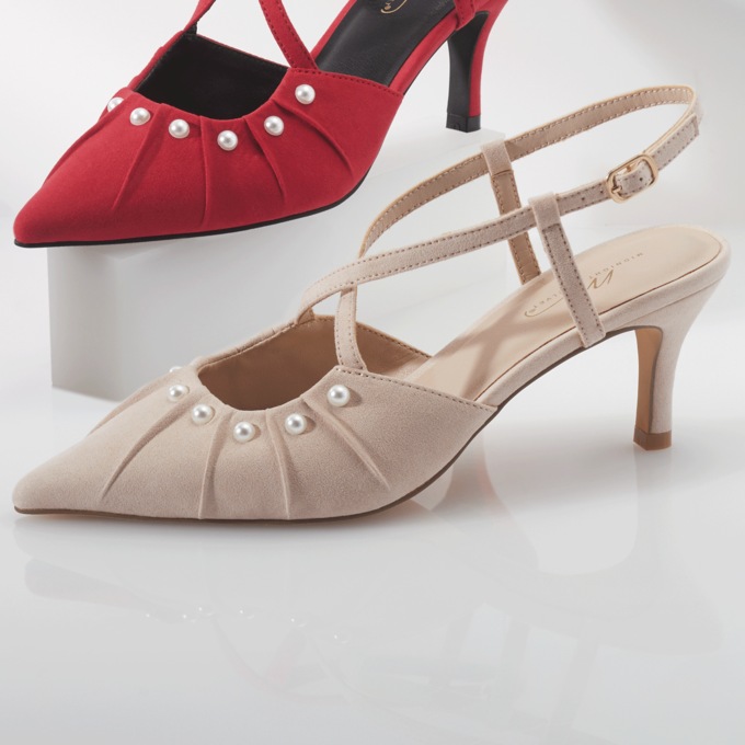 Faux-Pearl Trimmed Ankle Strap Pump, , large