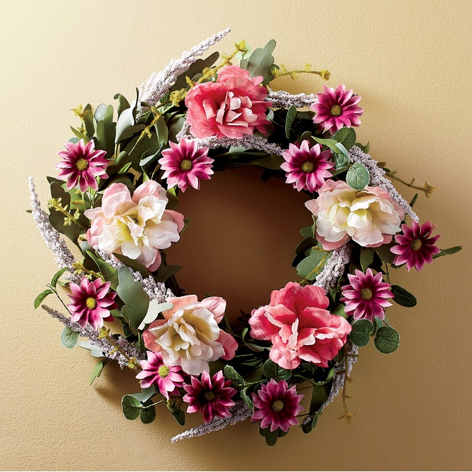 Pink and White Floral Wreath, , large