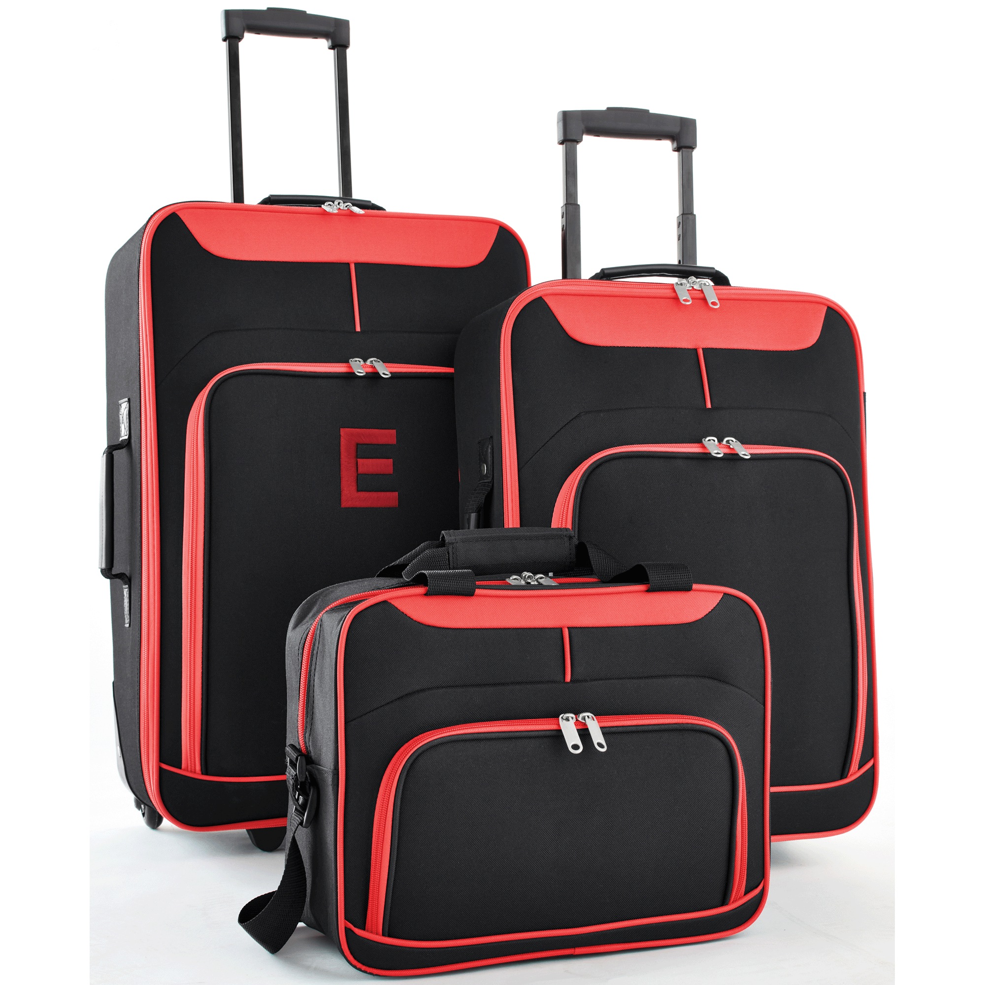 3-Piece Soft-Sided Luggage Set, Red, large